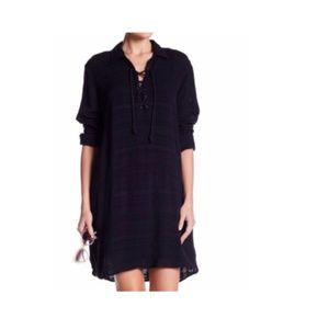 Splendid NAVY Lace-Up Linen Tunic Dress Small